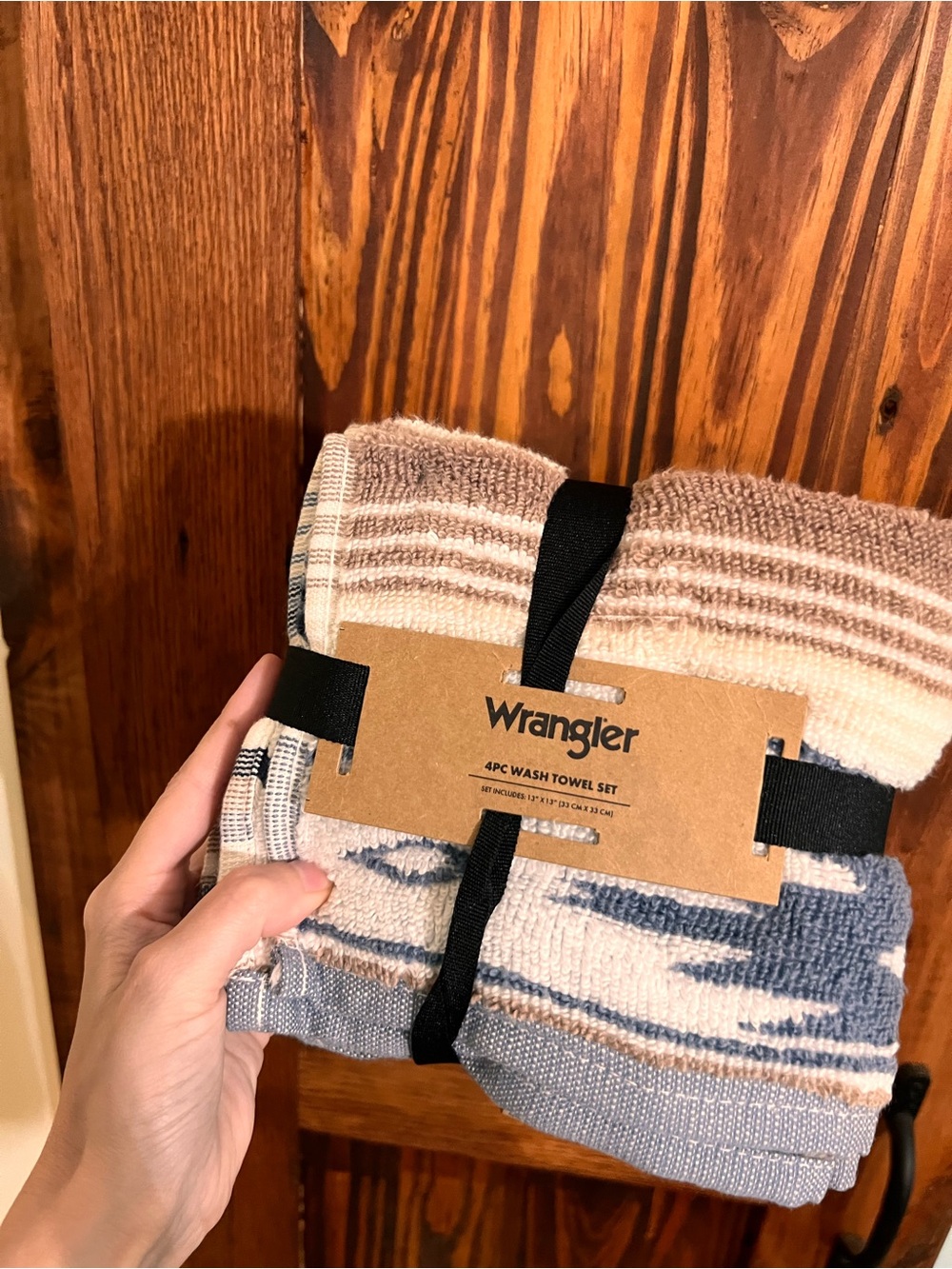Wrangler Beige & Blue Patterned - 4pc Wash Towel Set